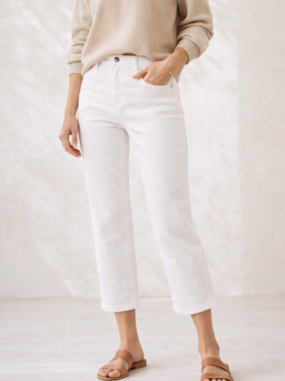 Kate Spade White Cropped Straight Jeans High Rise Clean Denim 29 Coastal Chic